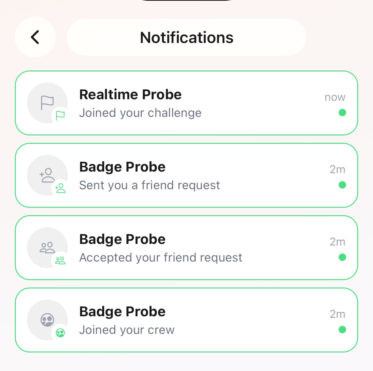 The notifications inbox with four rows