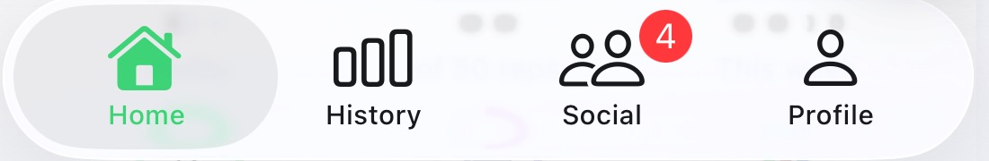 Tab bar with a red 4 badge on the Social tab